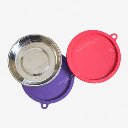 Messy Mutts | Two Stainless Saucer Shaped Bowls and Two Silicone Lids
