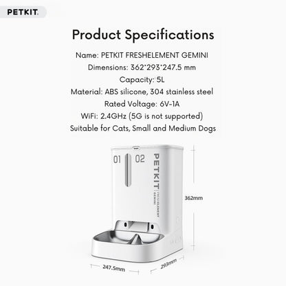 PETKIT | Automatic Pet Feeder - Fresh Element Gemini (No Camera)